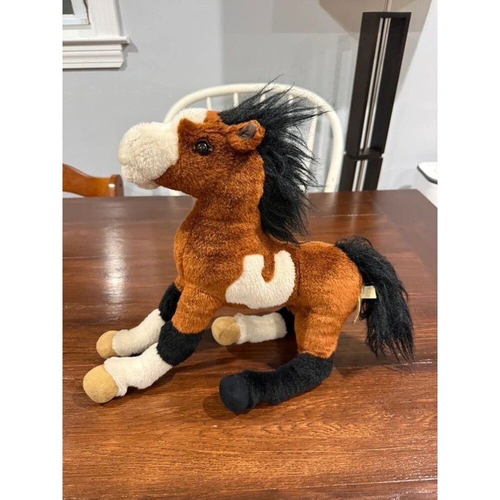 Breyer Animal Creations Pinto Horse Plush 14” Brown White Black Mane Tag Older
